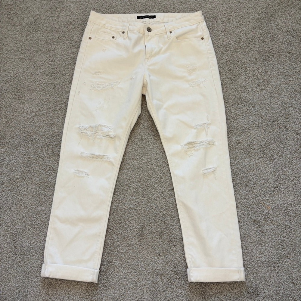 Cult of Individuality Alter Ego Boyfriend Distressed White Jeans 27 Straight Leg